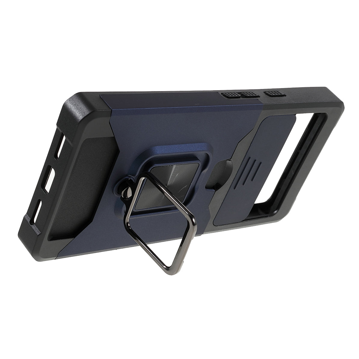 Ring Kickstand Hard PC + TPU 2-in-1 Shockproof Protective Case with Slide Camera Cover and Card Holder for Google Pixel 6