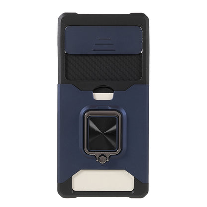 Ring Kickstand Hard PC + TPU 2-in-1 Shockproof Protective Case with Slide Camera Cover and Card Holder for Google Pixel 6