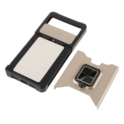 Ring Kickstand Hard PC + TPU 2-in-1 Shockproof Protective Case with Slide Camera Cover and Card Holder for Google Pixel 6