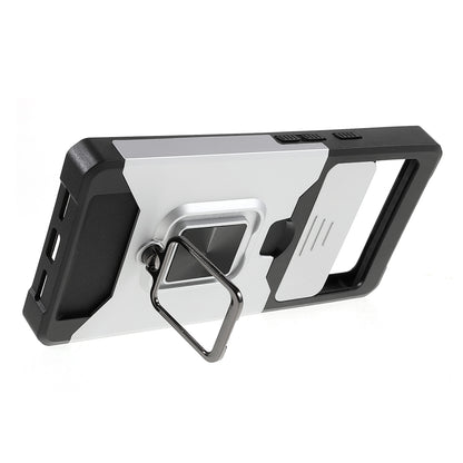Ring Kickstand Hard PC + TPU 2-in-1 Shockproof Protective Case with Slide Camera Cover and Card Holder for Google Pixel 6