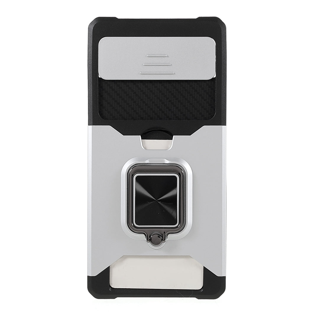 Ring Kickstand Hard PC + TPU 2-in-1 Shockproof Protective Case with Slide Camera Cover and Card Holder for Google Pixel 6