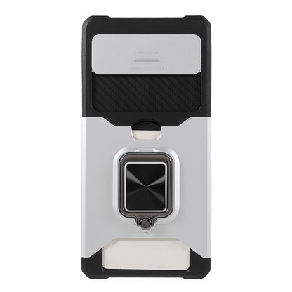 Ring Kickstand Hard PC + TPU 2-in-1 Shockproof Protective Case with Slide Camera Cover and Card Holder for Google Pixel 6