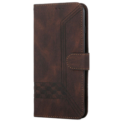 YX 0010  Leather Protective Case Compatible for Google Pixel 6 Supporting Stand Wallet Feature Shockproof Rhombus and Lines Imprinting Skin-touch Feel Phone Shell