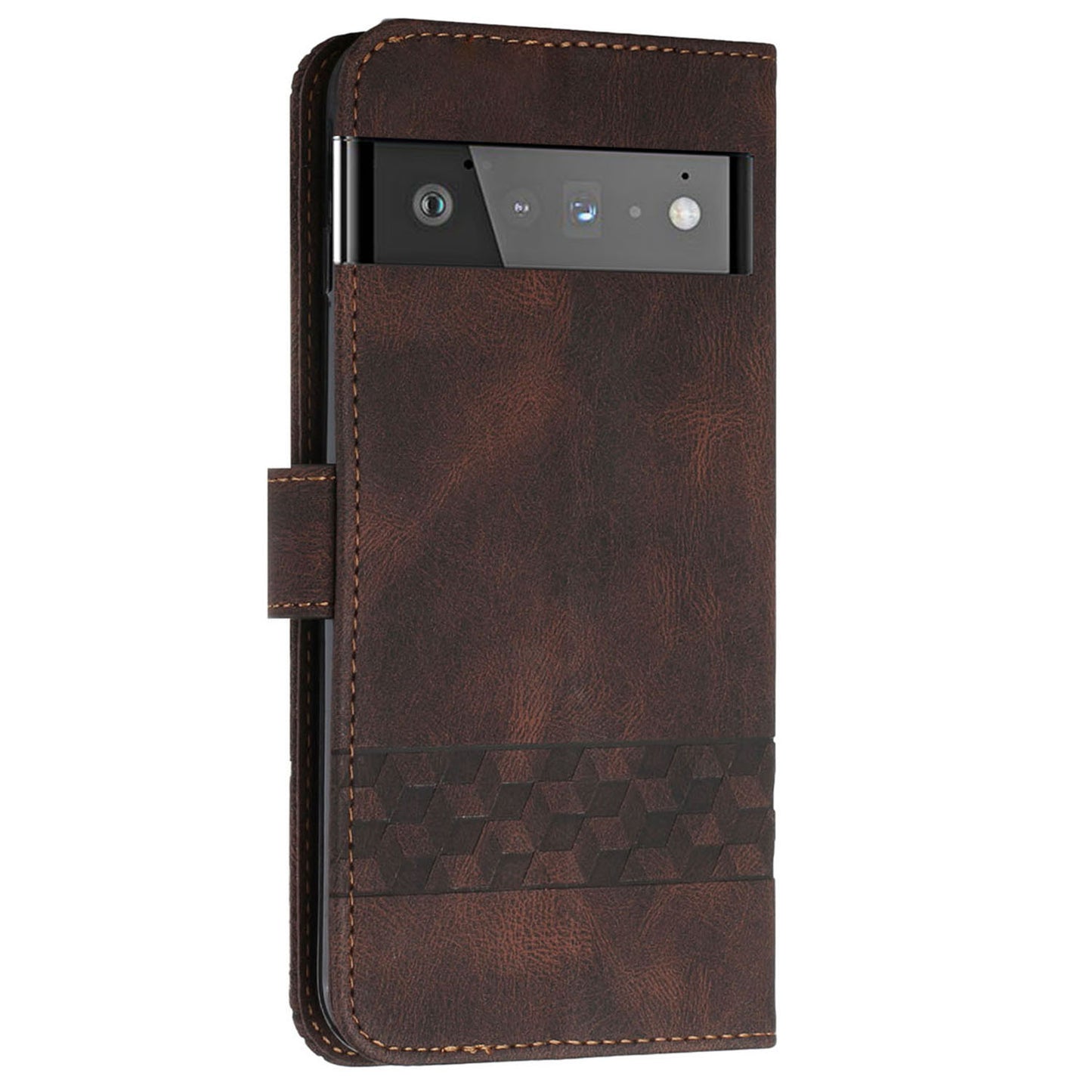 YX 0010  Leather Protective Case Compatible for Google Pixel 6 Supporting Stand Wallet Feature Shockproof Rhombus and Lines Imprinting Skin-touch Feel Phone Shell