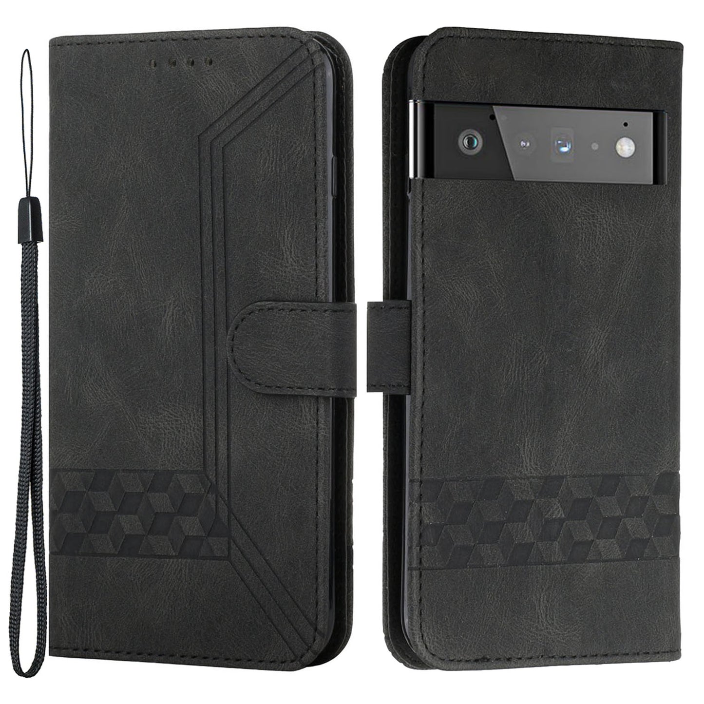 YX 0010  Leather Protective Case Compatible for Google Pixel 6 Supporting Stand Wallet Feature Shockproof Rhombus and Lines Imprinting Skin-touch Feel Phone Shell