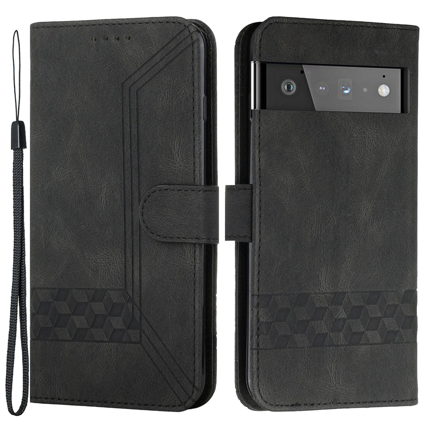 YX 0010  Leather Protective Case Compatible for Google Pixel 6 Supporting Stand Wallet Feature Shockproof Rhombus and Lines Imprinting Skin-touch Feel Phone Shell