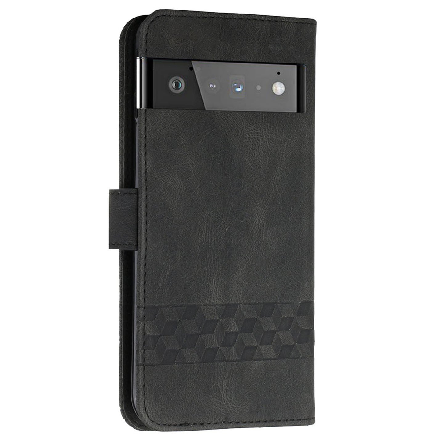 YX 0010  Leather Protective Case Compatible for Google Pixel 6 Supporting Stand Wallet Feature Shockproof Rhombus and Lines Imprinting Skin-touch Feel Phone Shell