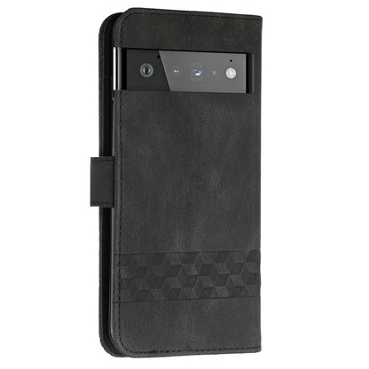 YX 0010  Leather Protective Case Compatible for Google Pixel 6 Supporting Stand Wallet Feature Shockproof Rhombus and Lines Imprinting Skin-touch Feel Phone Shell