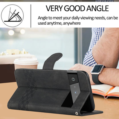 YX 0010  Leather Protective Case Compatible for Google Pixel 6 Supporting Stand Wallet Feature Shockproof Rhombus and Lines Imprinting Skin-touch Feel Phone Shell