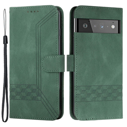 YX 0010  Leather Protective Case Compatible for Google Pixel 6 Supporting Stand Wallet Feature Shockproof Rhombus and Lines Imprinting Skin-touch Feel Phone Shell