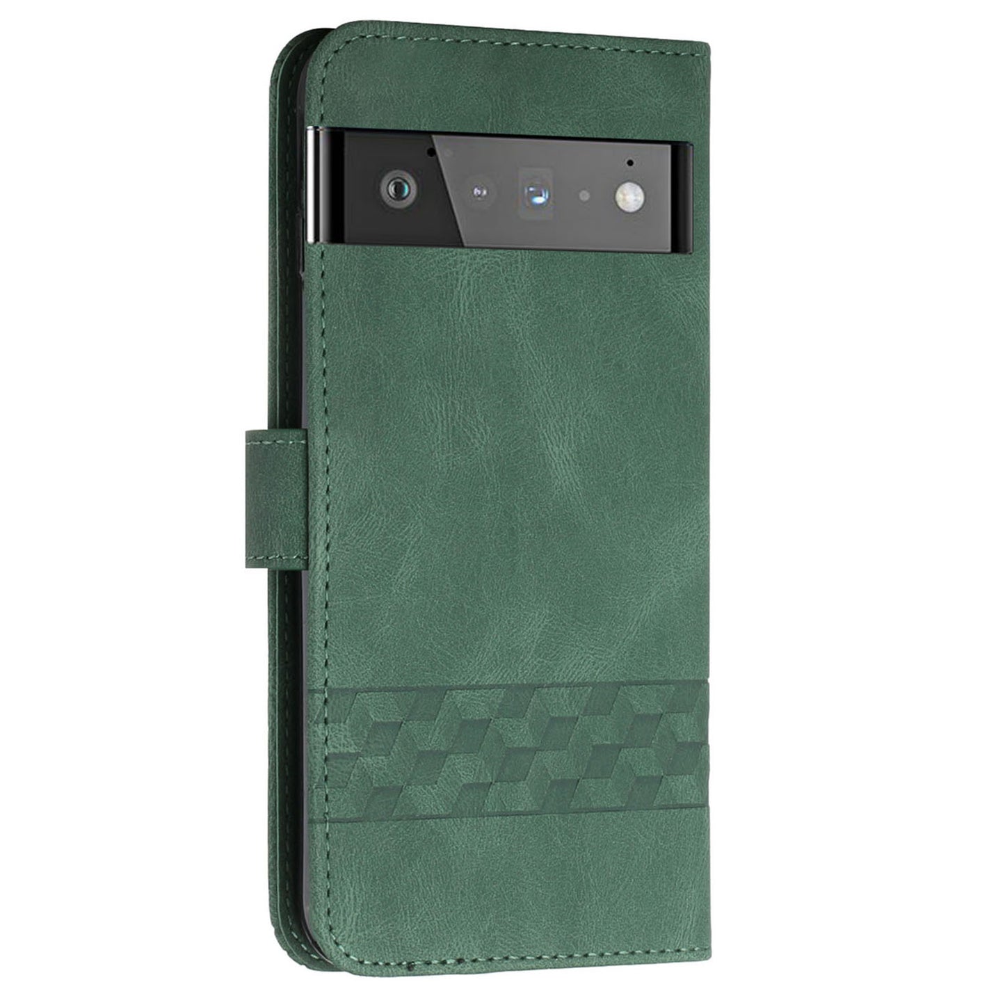 YX 0010  Leather Protective Case Compatible for Google Pixel 6 Supporting Stand Wallet Feature Shockproof Rhombus and Lines Imprinting Skin-touch Feel Phone Shell