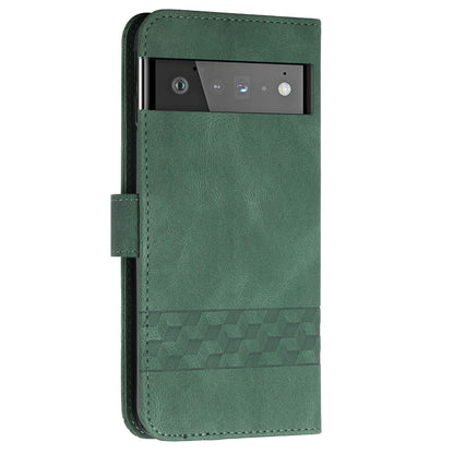 YX 0010  Leather Protective Case Compatible for Google Pixel 6 Supporting Stand Wallet Feature Shockproof Rhombus and Lines Imprinting Skin-touch Feel Phone Shell