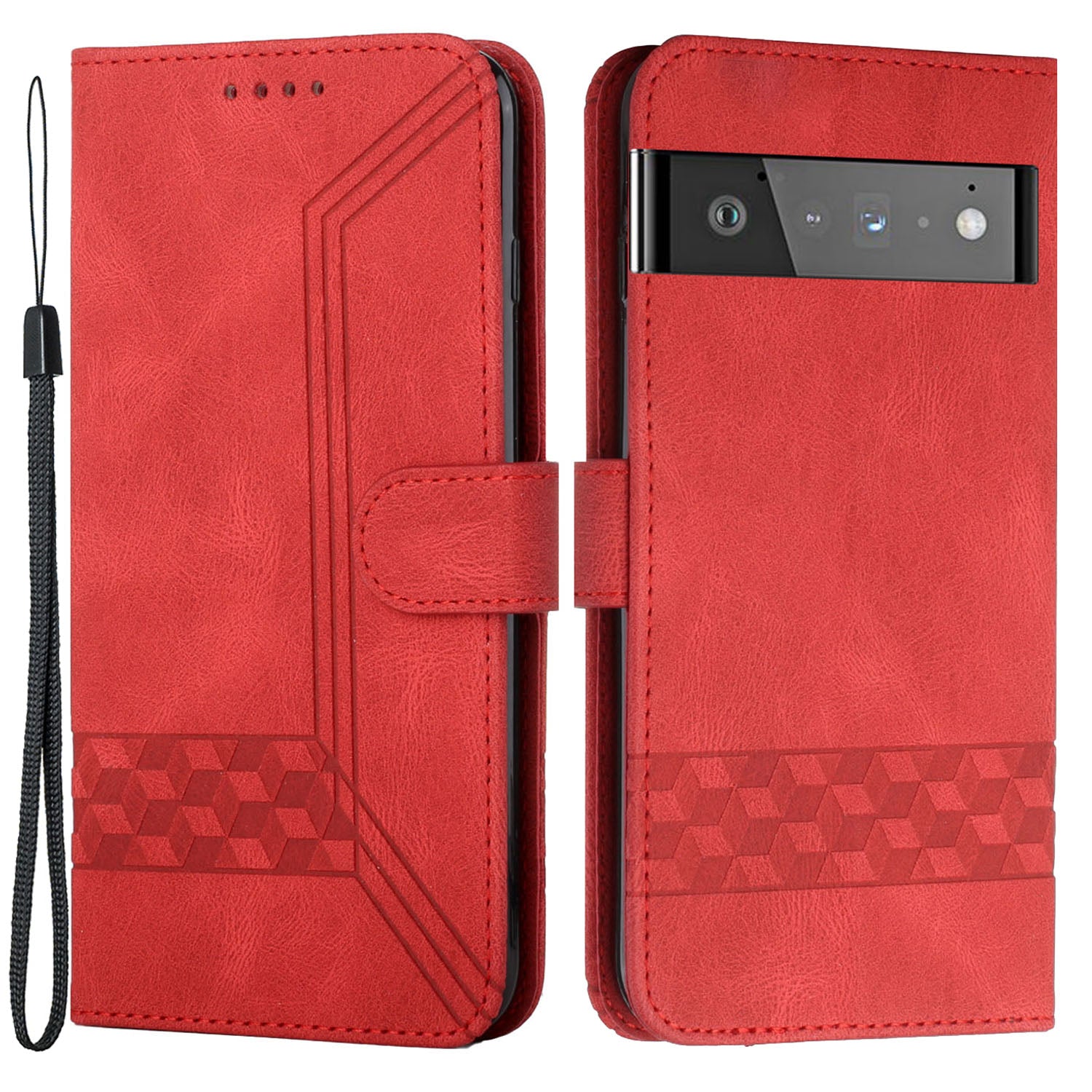 YX 0010  Leather Protective Case Compatible for Google Pixel 6 Supporting Stand Wallet Feature Shockproof Rhombus and Lines Imprinting Skin-touch Feel Phone Shell