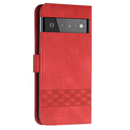 YX 0010  Leather Protective Case Compatible for Google Pixel 6 Supporting Stand Wallet Feature Shockproof Rhombus and Lines Imprinting Skin-touch Feel Phone Shell