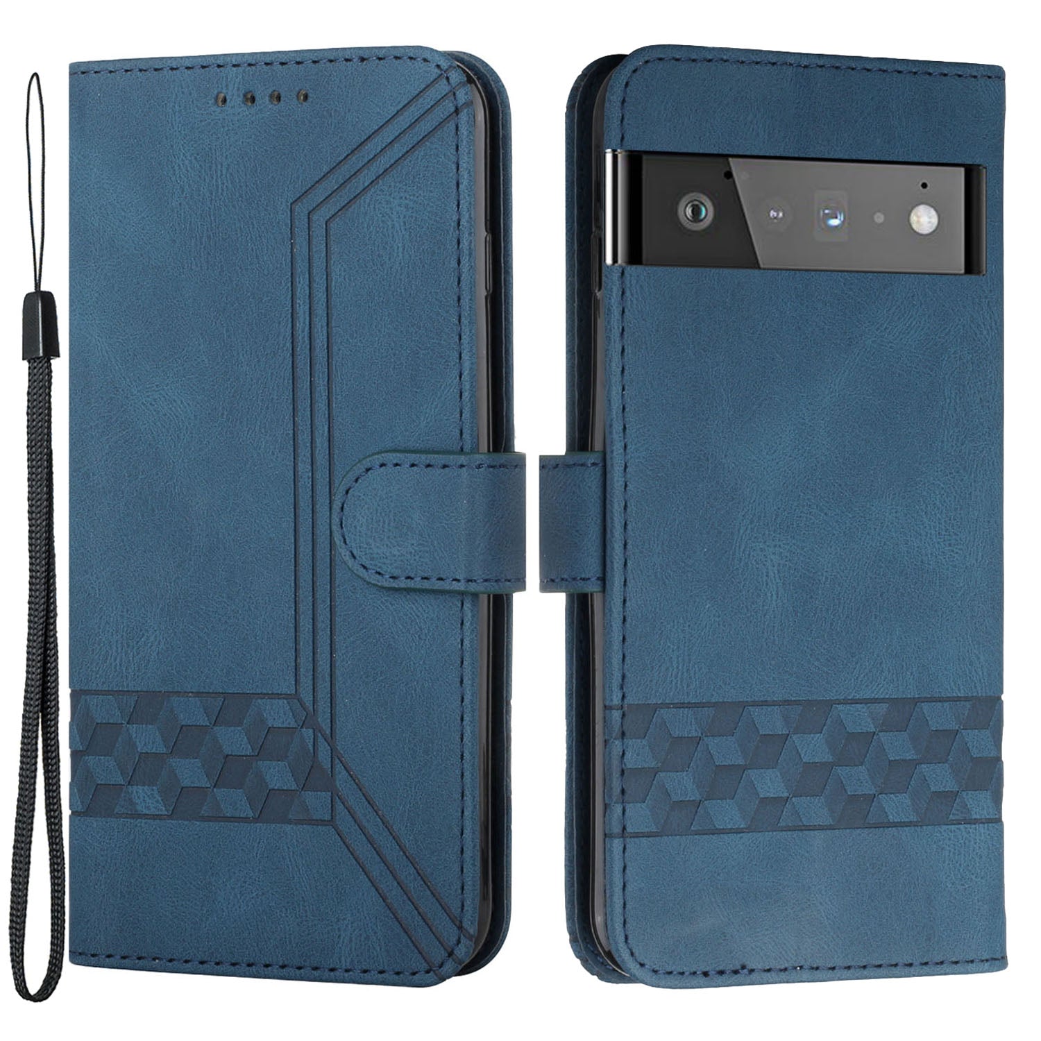 YX 0010  Leather Protective Case Compatible for Google Pixel 6 Supporting Stand Wallet Feature Shockproof Rhombus and Lines Imprinting Skin-touch Feel Phone Shell