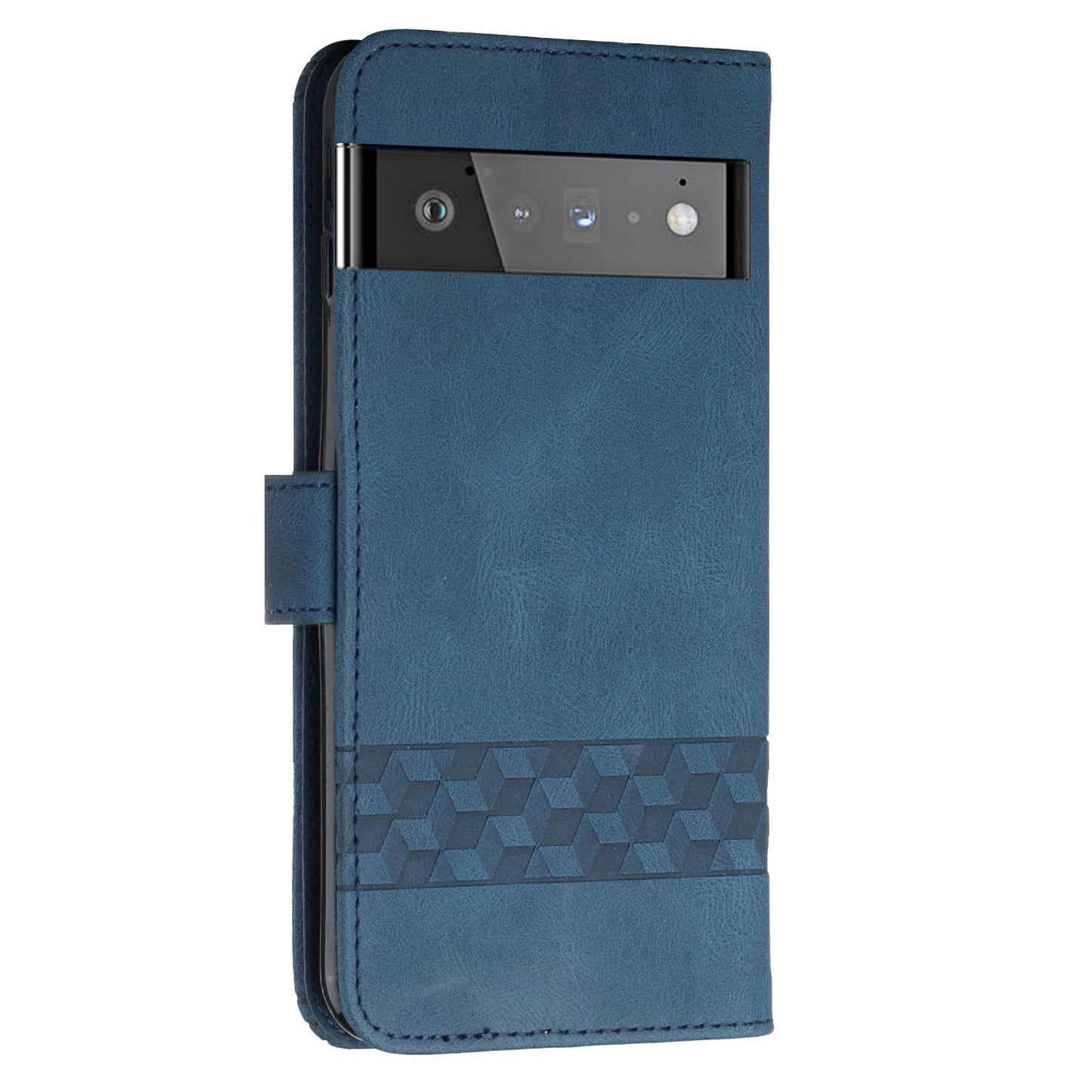 YX 0010  Leather Protective Case Compatible for Google Pixel 6 Supporting Stand Wallet Feature Shockproof Rhombus and Lines Imprinting Skin-touch Feel Phone Shell