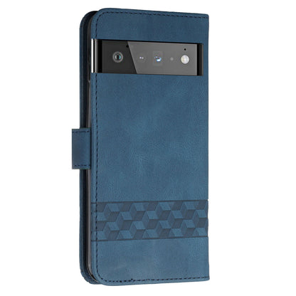 YX 0010  Leather Protective Case Compatible for Google Pixel 6 Supporting Stand Wallet Feature Shockproof Rhombus and Lines Imprinting Skin-touch Feel Phone Shell