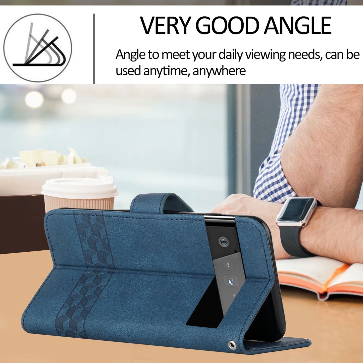 YX 0010  Leather Protective Case Compatible for Google Pixel 6 Supporting Stand Wallet Feature Shockproof Rhombus and Lines Imprinting Skin-touch Feel Phone Shell