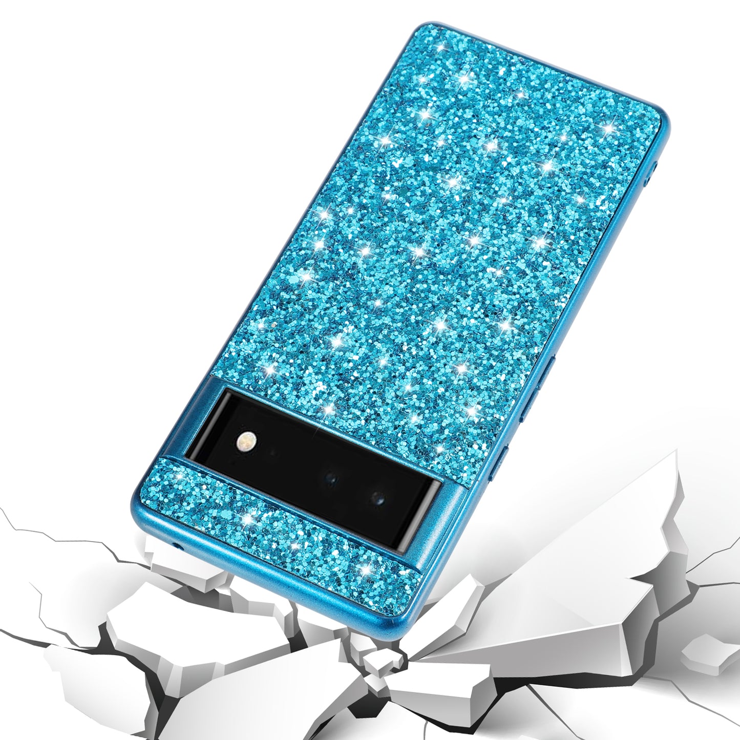 Glitter Sequins Electroplating Frame Soft TPU + Hard PC Well-protected Phone Case Cover for Google Pixel 6