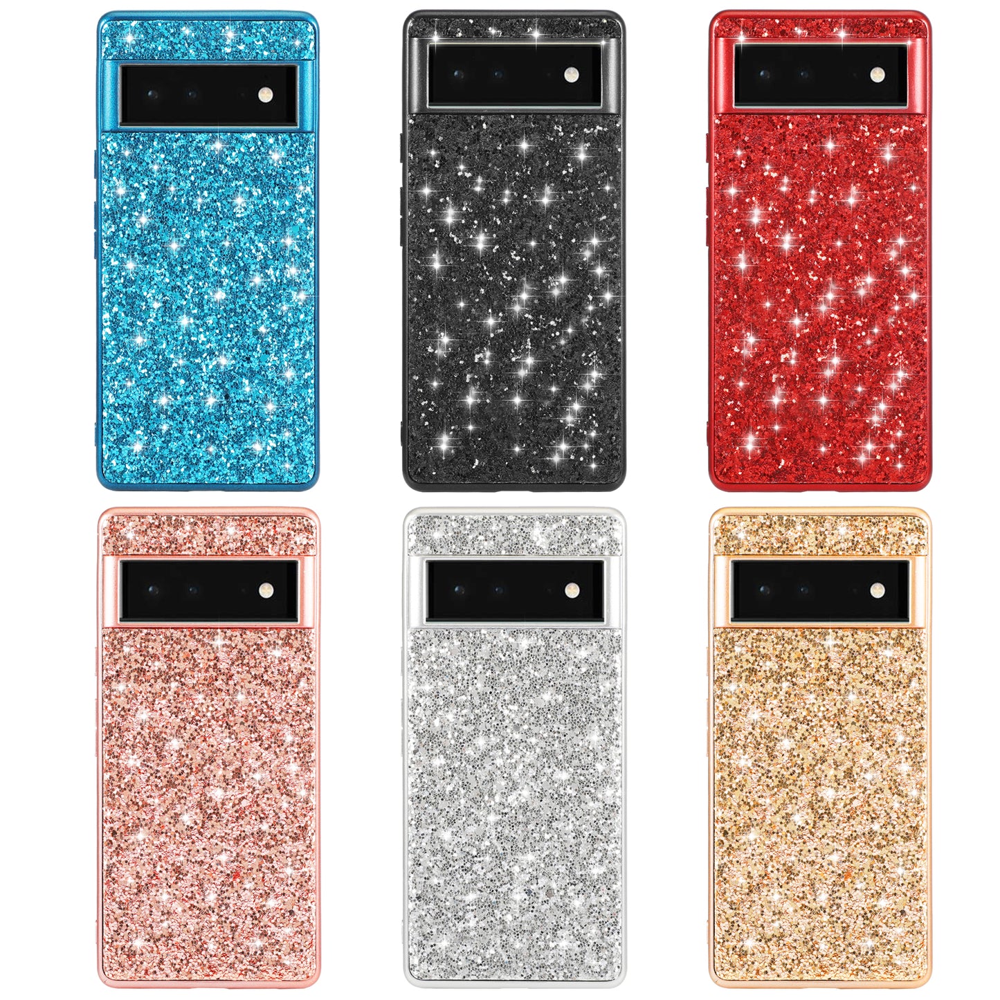 Glitter Sequins Electroplating Frame Soft TPU + Hard PC Well-protected Phone Case Cover for Google Pixel 6