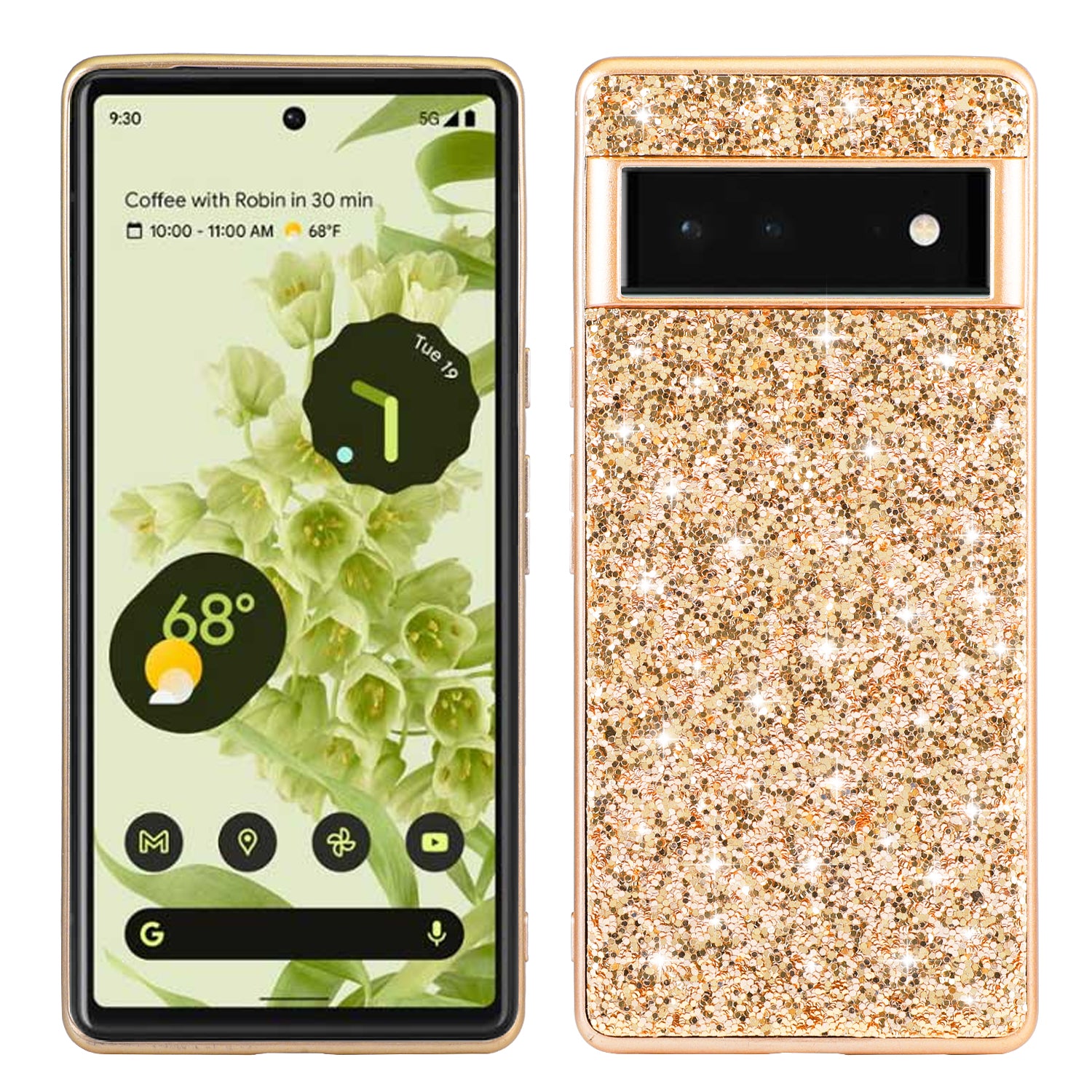 Glitter Sequins Electroplating Frame Soft TPU + Hard PC Well-protected Phone Case Cover for Google Pixel 6