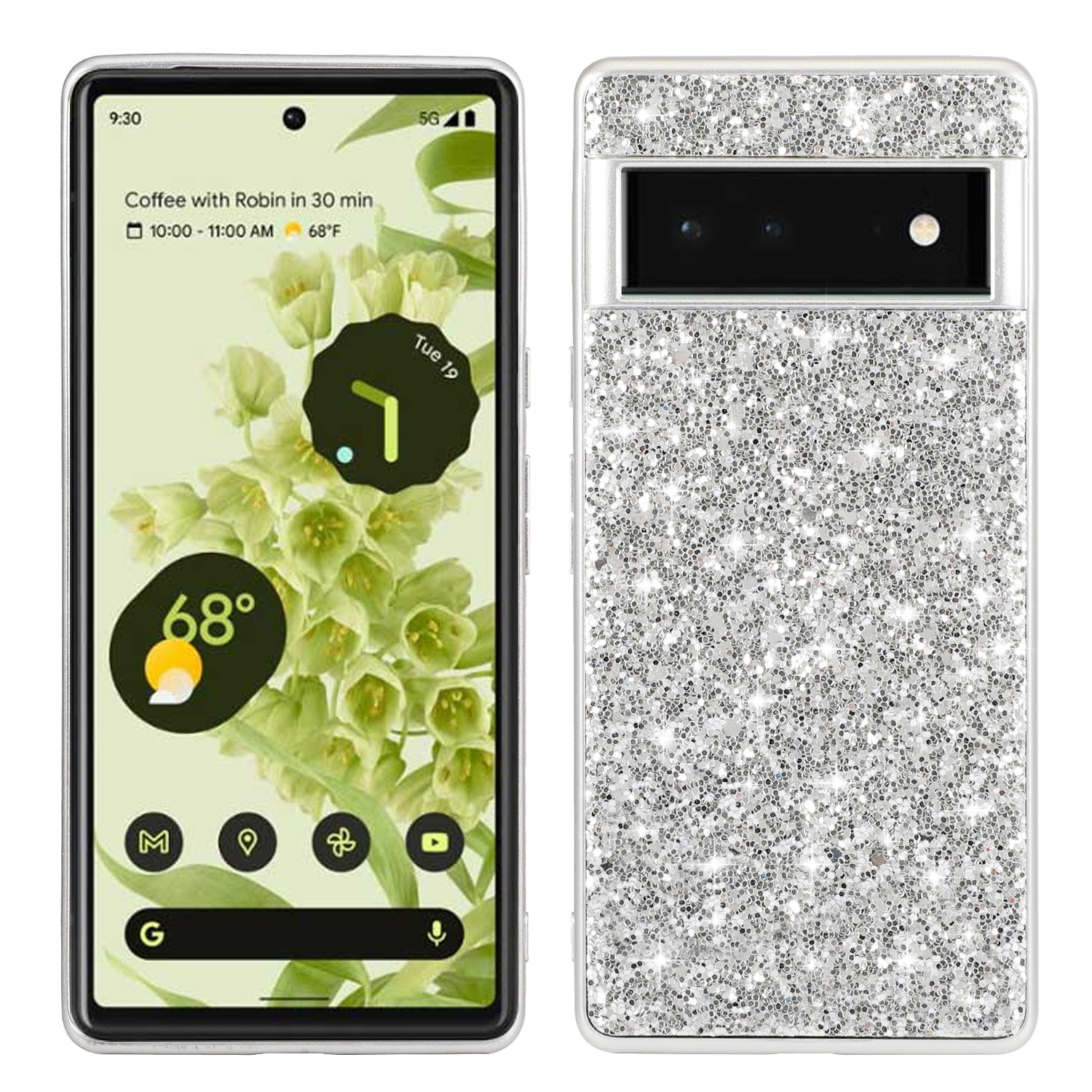 Glitter Sequins Electroplating Frame Soft TPU + Hard PC Well-protected Phone Case Cover for Google Pixel 6