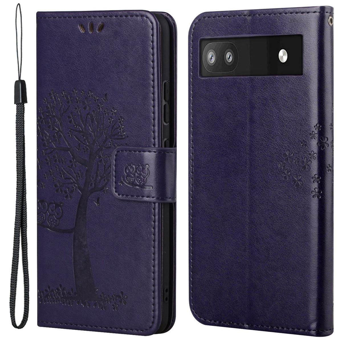 Scratch-proof PU Leather Protective Cover Imprinted Owl Pattern Phone Case with Stand Wallet for Google Pixel 6a