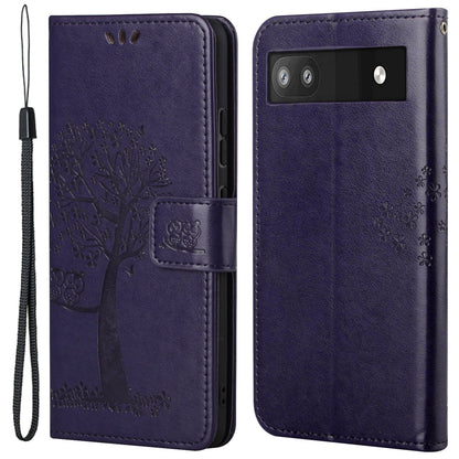 Scratch-proof PU Leather Protective Cover Imprinted Owl Pattern Phone Case with Stand Wallet for Google Pixel 6a