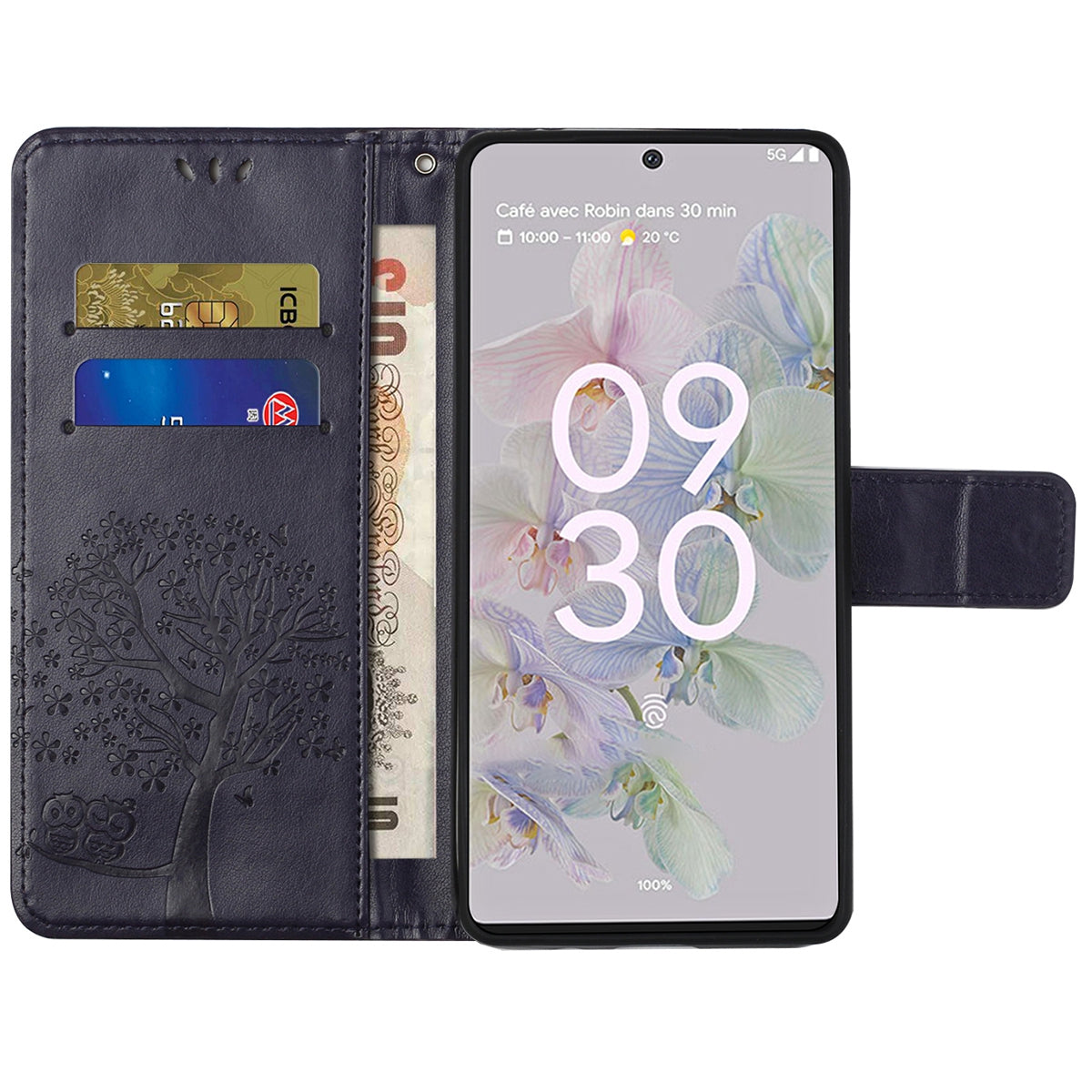 Scratch-proof PU Leather Protective Cover Imprinted Owl Pattern Phone Case with Stand Wallet for Google Pixel 6a