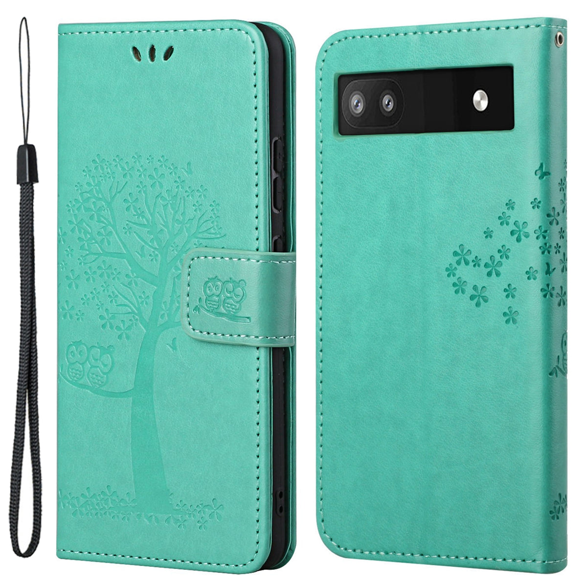 Scratch-proof PU Leather Protective Cover Imprinted Owl Pattern Phone Case with Stand Wallet for Google Pixel 6a