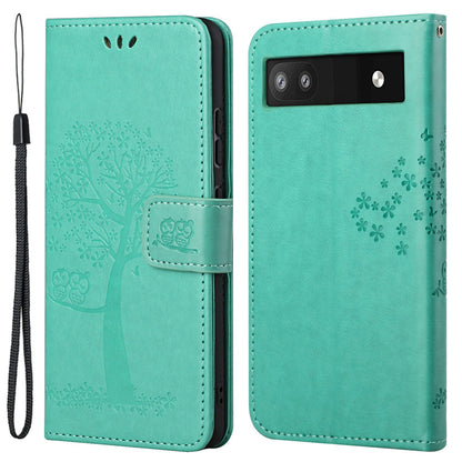 Scratch-proof PU Leather Protective Cover Imprinted Owl Pattern Phone Case with Stand Wallet for Google Pixel 6a