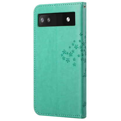 Scratch-proof PU Leather Protective Cover Imprinted Owl Pattern Phone Case with Stand Wallet for Google Pixel 6a