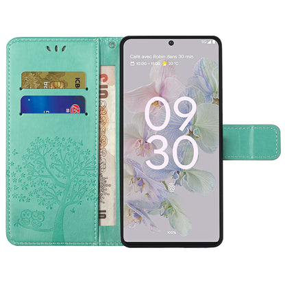 Scratch-proof PU Leather Protective Cover Imprinted Owl Pattern Phone Case with Stand Wallet for Google Pixel 6a