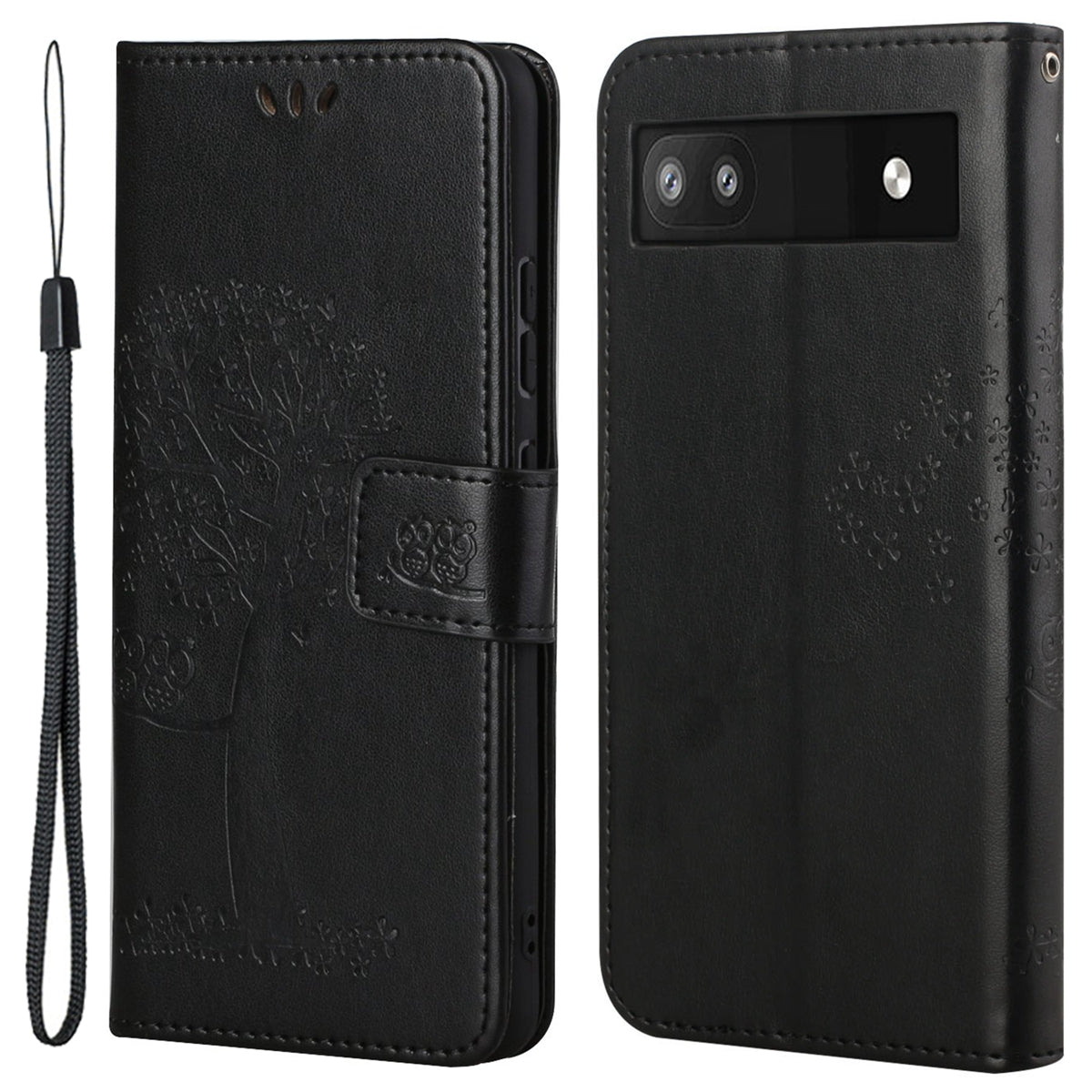 Scratch-proof PU Leather Protective Cover Imprinted Owl Pattern Phone Case with Stand Wallet for Google Pixel 6a
