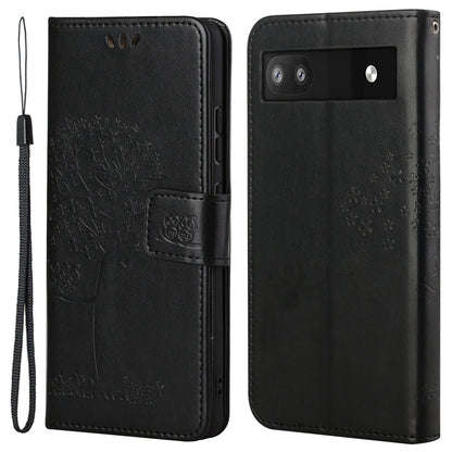 Scratch-proof PU Leather Protective Cover Imprinted Owl Pattern Phone Case with Stand Wallet for Google Pixel 6a