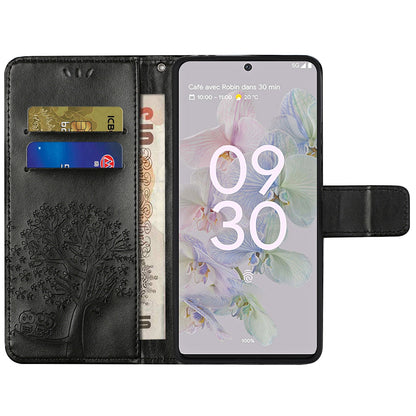 Scratch-proof PU Leather Protective Cover Imprinted Owl Pattern Phone Case with Stand Wallet for Google Pixel 6a