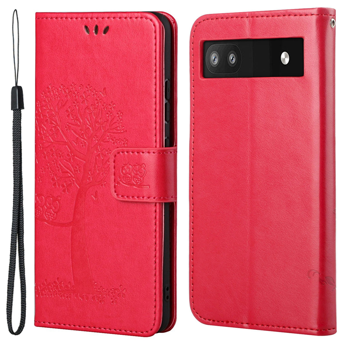 Scratch-proof PU Leather Protective Cover Imprinted Owl Pattern Phone Case with Stand Wallet for Google Pixel 6a