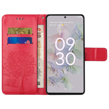 Scratch-proof PU Leather Protective Cover Imprinted Owl Pattern Phone Case with Stand Wallet for Google Pixel 6a