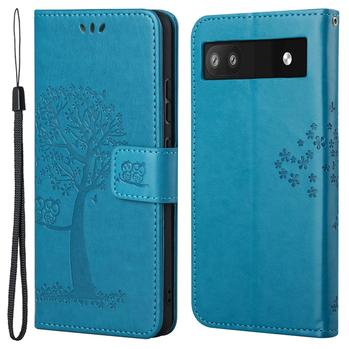 Scratch-proof PU Leather Protective Cover Imprinted Owl Pattern Phone Case with Stand Wallet for Google Pixel 6a
