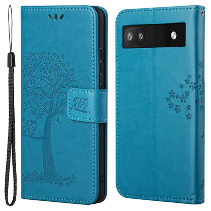 Scratch-proof PU Leather Protective Cover Imprinted Owl Pattern Phone Case with Stand Wallet for Google Pixel 6a