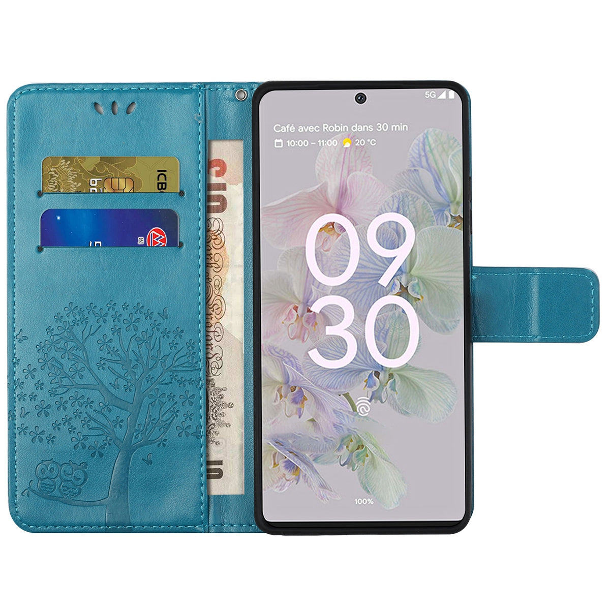 Scratch-proof PU Leather Protective Cover Imprinted Owl Pattern Phone Case with Stand Wallet for Google Pixel 6a