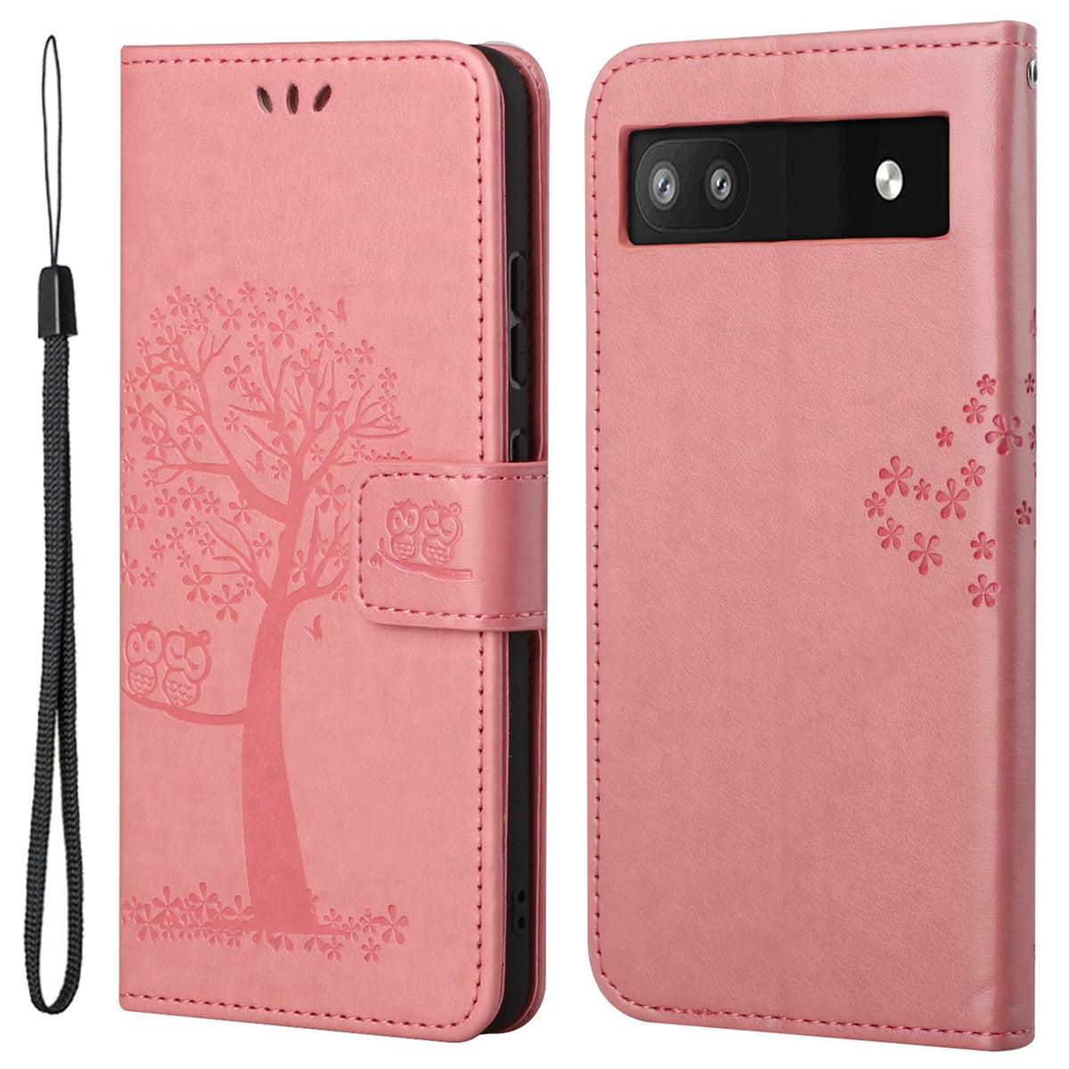 Scratch-proof PU Leather Protective Cover Imprinted Owl Pattern Phone Case with Stand Wallet for Google Pixel 6a