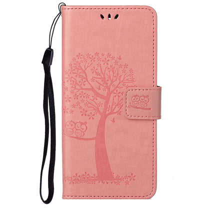 Scratch-proof PU Leather Protective Cover Imprinted Owl Pattern Phone Case with Stand Wallet for Google Pixel 6a