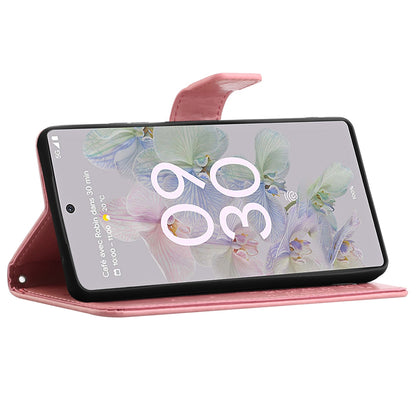 Scratch-proof PU Leather Protective Cover Imprinted Owl Pattern Phone Case with Stand Wallet for Google Pixel 6a