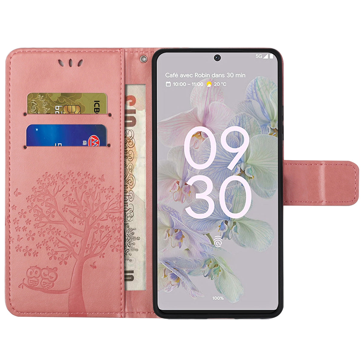 Scratch-proof PU Leather Protective Cover Imprinted Owl Pattern Phone Case with Stand Wallet for Google Pixel 6a