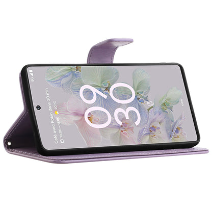 Scratch-proof PU Leather Protective Cover Imprinted Owl Pattern Phone Case with Stand Wallet for Google Pixel 6a