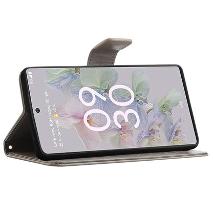Scratch-proof PU Leather Protective Cover Imprinted Owl Pattern Phone Case with Stand Wallet for Google Pixel 6a