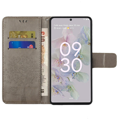 Scratch-proof PU Leather Protective Cover Imprinted Owl Pattern Phone Case with Stand Wallet for Google Pixel 6a