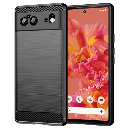 1.8mm Carbon Fiber Texture TPU Case Brushed Surface Fingerprint-Free Flexible TPU Phone Protective Back Cover for Google Pixel 6