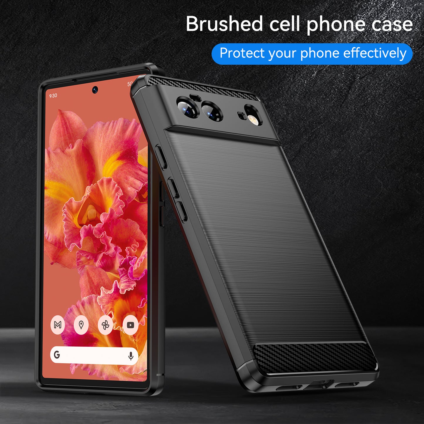 1.8mm Carbon Fiber Texture TPU Case Brushed Surface Fingerprint-Free Flexible TPU Phone Protective Back Cover for Google Pixel 6
